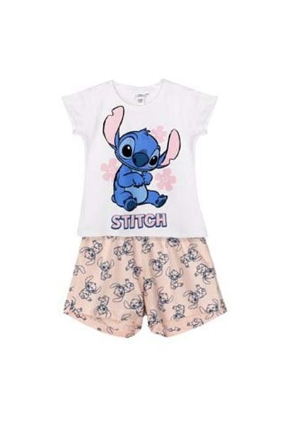 Lilo & Stitch Salmon White Stitch Cotton Pajama Set for Kids