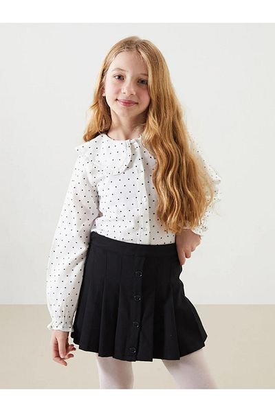 LC Waikiki Lcw Kids Black Elastic Waist Pleated Girls' Short Skirt