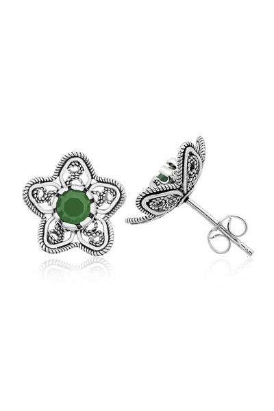 norsary Silver Filigree Green Water Lily Flower Studded Earrings