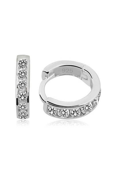 norsary Silver White Jewelled Hoop Earrings