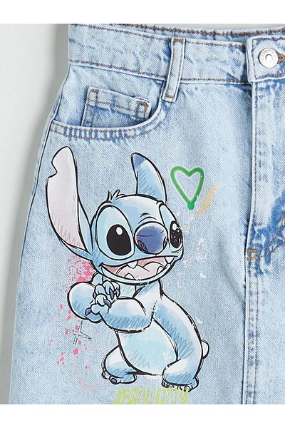 LC Waikiki Lcw kids blue stitch printed girl's jean skirt