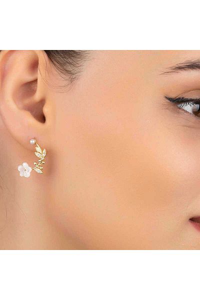 norsary Silver Gold Flower Studded Women's Earrings