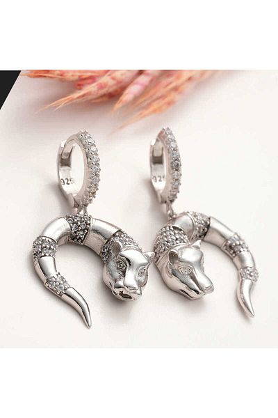 norsary Silver Dangle Tiger Figured Women's Earrings