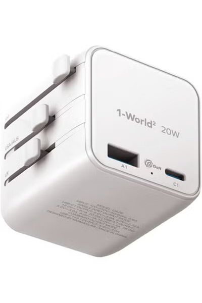 Momax 1-World 20W Universal 2 Port Travel Adaptor Volt 100-240V USB-C / USB-A - White
