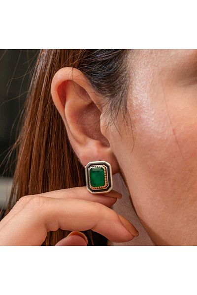 norsary Authentic Women's Earrings with Silver Green Stones