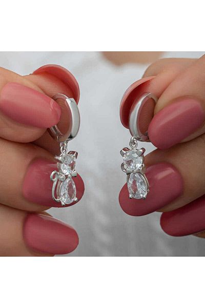 norsary Silver Dangle Cat Women's Earrings