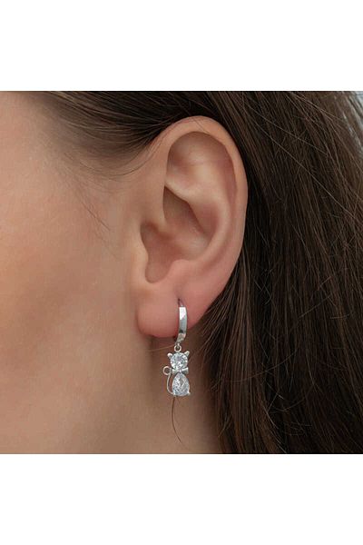 norsary Silver Dangle Cat Women's Earrings