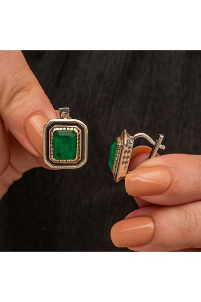 norsary Authentic Women's Earrings with Silver Green Stones