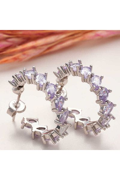 norsary Silver Lilac Stone Drop Studded Women's Earrings