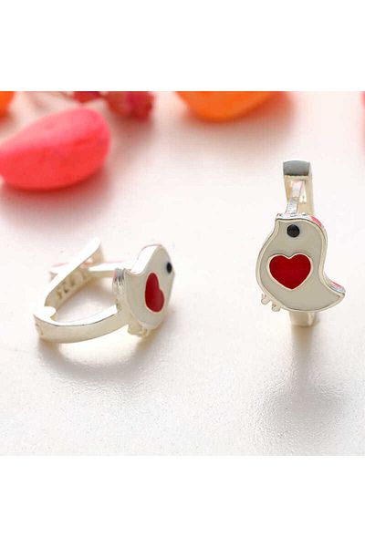 norsary Silver Heart Bird Children's Earrings