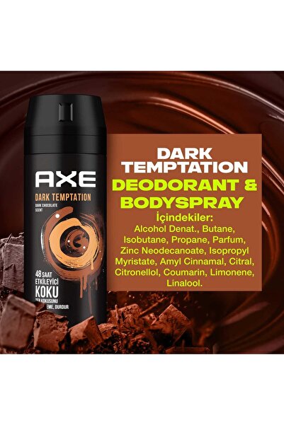 Axe Dark Temptatıon Bay Parfüm 100 ml Yeni Ambalaj 2 Adet + Axe Deodorant Sprey Dark Temptation 150 ml