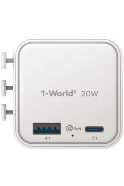 Momax 1-World 20W Universal 2 Port Travel Adaptor Volt 100-240V USB-C / USB-A - White