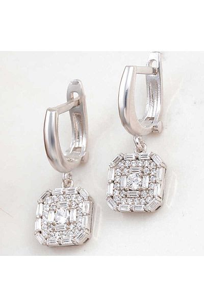 norsary Silver Square Zircon Stone Women's Earrings