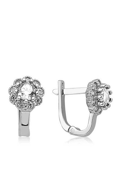 norsary Silver White Flower Patterned Round J Women's Earrings