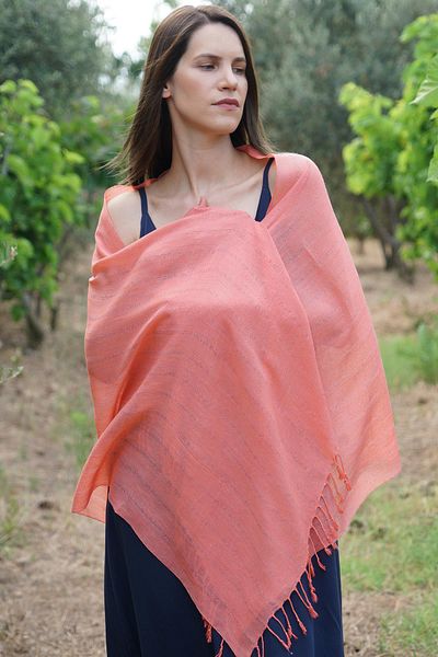 Defne&Apollon İpekçilik Hand Woven Wrap Shawl 60 X 190 cm - Salmon