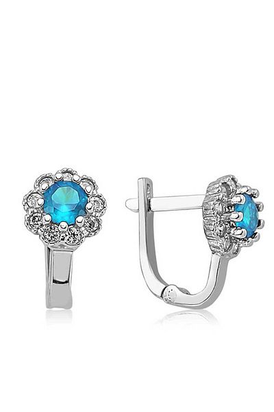 norsary Silver Turquoise Flower Patterned Round J Women's Earrings