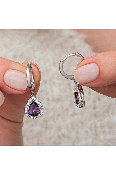 norsary Silver Purple Zircon Stone Drop Women Earrings