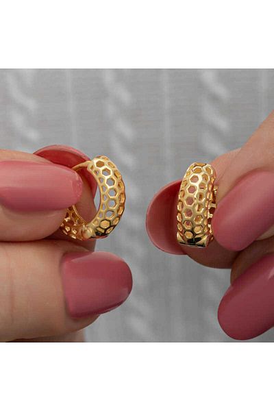 norsary Silver Gold Honeycomb Patterned Hoop Women's Earrings