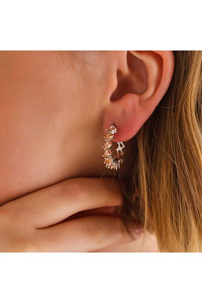 norsary Silver Brown Jewelled Drop Studded Women's Earrings