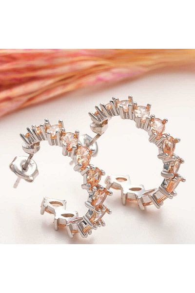 norsary Silver Brown Jewelled Drop Studded Women's Earrings