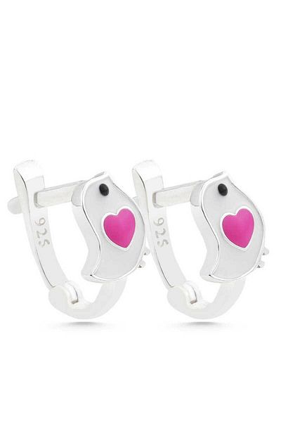 norsary Silver Heart Bird Children's Earrings