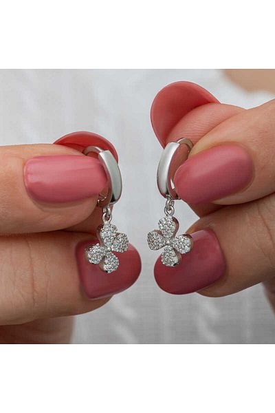 norsary Silver Dangle Clover Women's Earrings