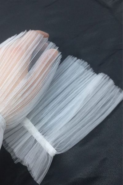 Qrsln Pleated Tulle Gloves |   White