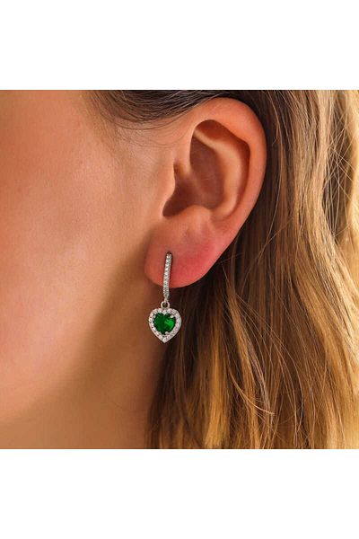norsary Silver Green Stone Heart Women's Earrings