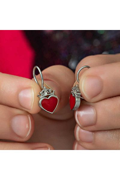 norsary Silver Red Heart Hanging Children's Earrings