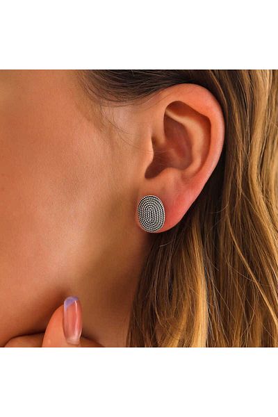 norsary Silver Oval Studded Women's Earrings