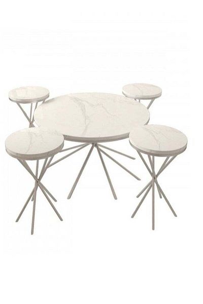 l'elefante 5-Piece Modern Coffee Table Set – Iron Frame with White Marble-Look Wooden Top