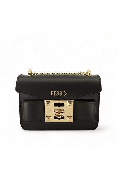 BESSO Sogno di Festa Black Genuine Leather Shoulder Bag