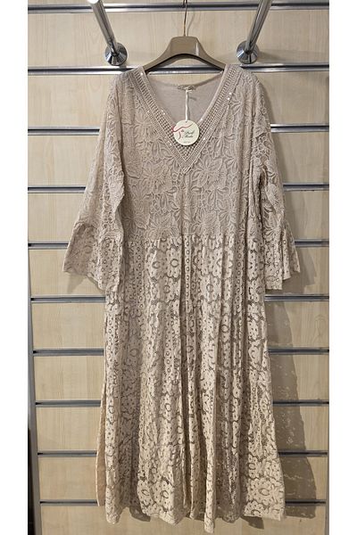 Park Moda Italian Lace Dress V-Neck with Sequin Detail