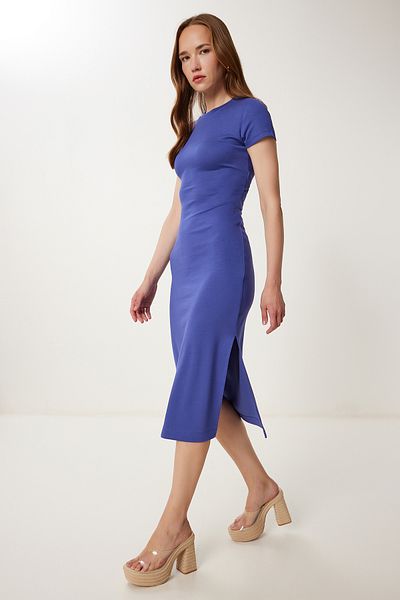 Lovelyİstanbul Rochie tricotată elastică și înfășurată cu detalii decupate PURPLE LCR0080