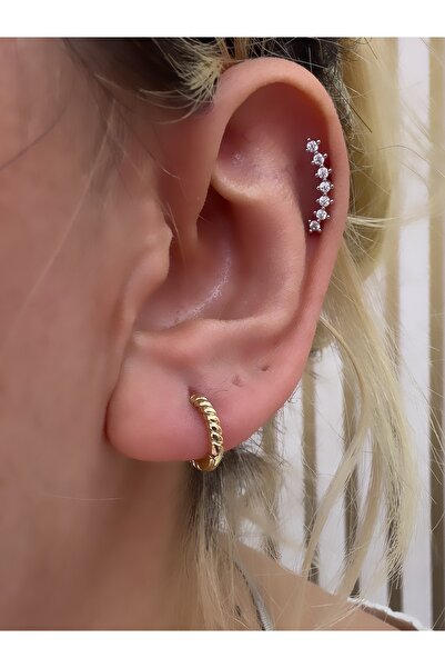 Hicrans Takı MİNİ BURGU MODEL GOLD 14K ÇELİK KÜPE