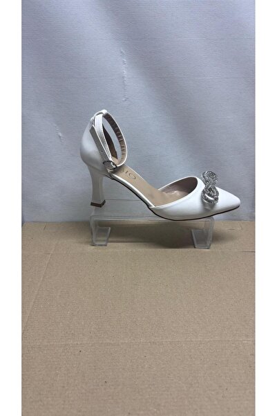 Zlato حذاء نسائي بكعب حجري على شكل فيونكة أبيض بكعب عالٍ