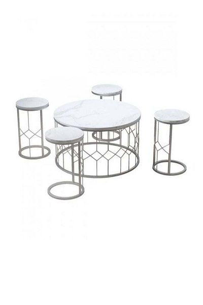 l'elefante L’elefante 5-Piece Modern Coffee Table Set – Iron Frame with White Marble-Look Wooden Top