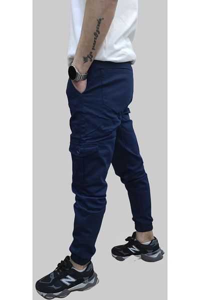 daniel milano Men's Jogger Linen Indigo Cargo Pants with Elastic Waist and Legs