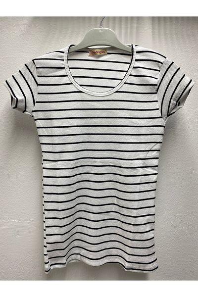 Şen Women - Young Standard Striped Short Sleeve Crew Neck Body T-Shirt