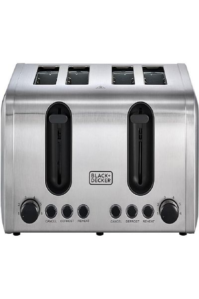 Black&Decker 050W Stainless Steel 4-Slice Toaster Silver and Black