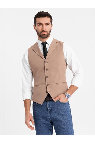 OMBRE Taillierte elegante Herrenweste mit Elasthan und Revers - braun V1 OM-BLZV-0145 S