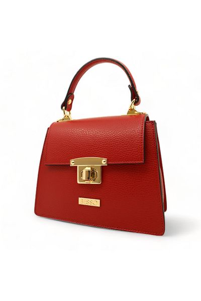 BESSO Chic Minimal Red Genuine Leather Handbag