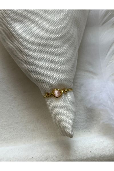 Pel Design Minimal Pink Cat Eye Gold Wire Ring Handmade