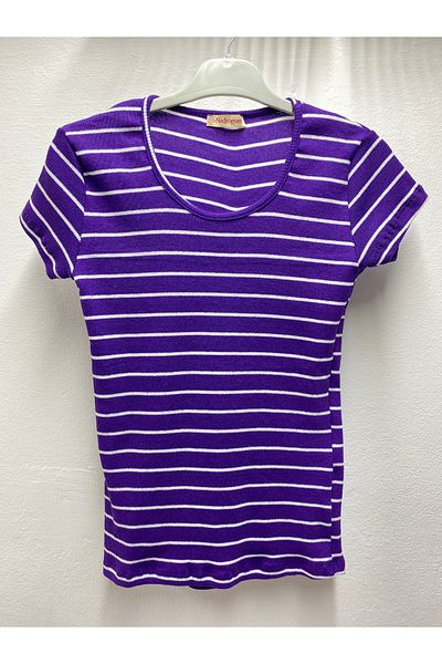 Şen Women - Young Standard Striped Short Sleeve Crew Neck Body T-Shirt