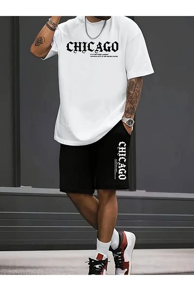 Guillermo Chicago Printed Men's Short Sleeve + Shorts Casual Sports Sui