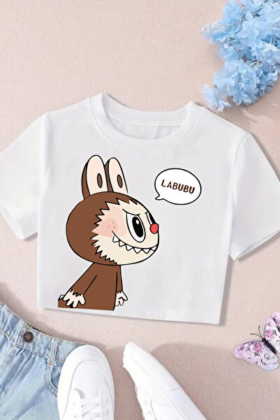 MECH BUTİK Tricou Crop Top cu imprimeu Labubu pentru femei-fete