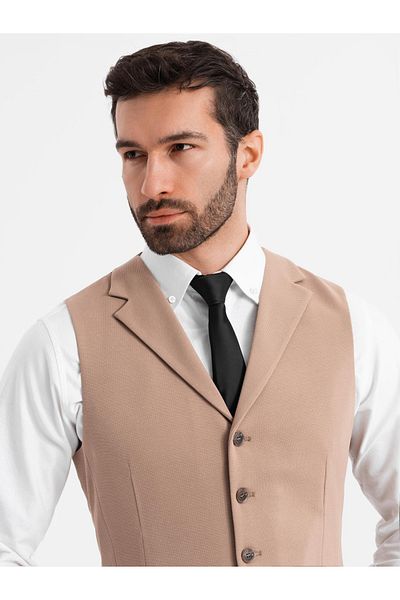 OMBRE Taillierte elegante Herrenweste mit Elasthan und Revers - braun V1 OM-BLZV-0145 S