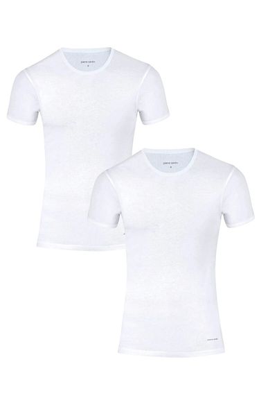 Pierre Cardin Men's Cotton White 2-Piece Round Neck T-Shirt S3.Q.Tk.3K.R9