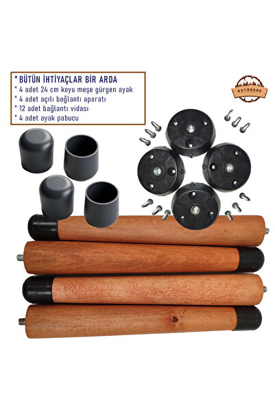 ustaagac Wooden Conical Furniture Leg – Hornbeam – with Turn Plug Attachment – Coffee Table, Chair, Pouf and Stool – Set of 4