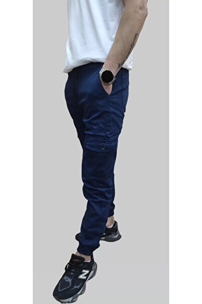 daniel milano Men's Jogger Linen Indigo Cargo Pants with Elastic Waist and Legs